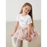 Lcw Kids Ekru Bisiklet Yaka Nakışlı Kız Çocuk Tişört