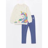 Lcw Kids Ekru Bisiklet Yaka Uzun Kollu Kız Bebek Sweatshirt ve Eşofman Alt 2'li Takım - 12 - 18 Ay