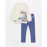 Lcw Kids Ekru Bisiklet Yaka Uzun Kollu Kız Bebek Sweatshirt ve Eşofman Alt 2'li Takım - 9 - 12 Ay
