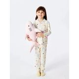 Lcw Kids Ekru Gömlek Yaka Baskılı Kız Çocuk Pijama Takım