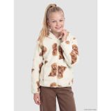 Lcw Kids Ekru Kapüşonlu Baskılı Kız Çocuk Fermuarlı Sweatshirt
