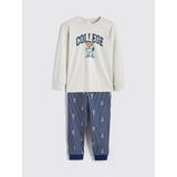 Lcw Kids Gri Bisiklet Yaka Ayı Teddy Baskılı Erkek Çocuk Pijama Takımı