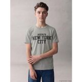 Lcw Kids Gri Bisiklet Yaka New York Baskılı Erkek Çocuk Tişört