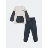 Lcw Kids Gri Bisiklet Yaka Uzun Kollu Baskılı Erkek Bebek Sweatshirt ve Eşofman Alt 2'li Takım