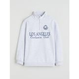LCW Kids Gri Dik Yaka Los Angeles Baskılı Erkek Çocuk Kalın Sweatshirt
