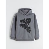 LCW Kids Gri Kapüşonlu Baskılı Erkek Çocuk Sweatshirt