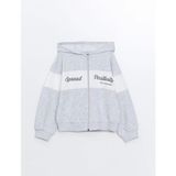 Lcw Kids Gri Kapüşonlu Baskılı Uzun Kollu Kız Çocuk Fermuarlı Sweatshirt