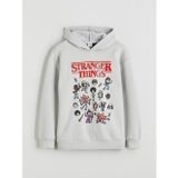LCW Kids Gri Stranger Things Baskılı Erkek Çocuk Kalın Sweatshirt