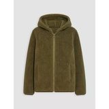 Lcw Kids Haki Kapüşonlu Kız Çocuk Pelüş Fermuarlı Sweatshirt
