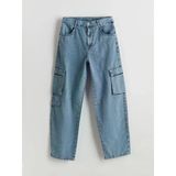 Lcw Kids İndigo Beli Ayarlanabilir Lastikli Erkek Çocuk Kargo Jean Pantolon