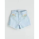 Lcw Kids İndigo Çiçek Nakışlı Kız Çocuk Jean Şort