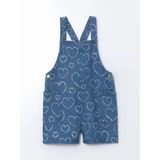 Lcw Kids Indigo Kare Yaka Baskılı Kız Çocuk Jean Salopet