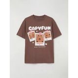 Lcw Kids Kahverengi Bisiklet Yaka Capyfun Baskılı Kız Çocuk Tişört