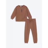 Lcw Kids Kahverengi Bisiklet Yaka Uzun Kollu Baskılı Erkek Bebek Sweatshirt Ve Eşofman Alt 2'Li Takım
