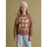 Lcw Kids Kahverengi Capyfun Baskılı Kız Çocuk Kalın Sweatshirt