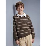 Lcw Kids Kahverengi Polo Yaka Çizgili Erkek Çocuk Tişört