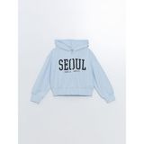 Lcw Kids Kapüşonlu Baskılı Uzun Kollu Kız Çocuk Fermuarlı Sweatshirt - Dropsuz - 6 - 7 Yaş - Blue