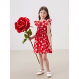Lcw Kids Kirmizi Bisiklet Yaka Çiçekli Kız Çocuk Poplin Elbise