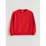 Lcw Kids Kırmızı Bisiklet Yaka Taşlı Kız Çocuk Sweatshirt