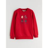 LCW Kids Kırmızı Bisiklet Yaka Yılbaşı Temalı Erkek Çocuk Sweatshirt