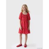Lcw Kids Kırmızı Kare Yaka Çiçekli Kız Çocuk Elbise