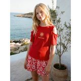 Lcw Kids Kırmızı Omuzu Açık Nakışlı Kız Çocuk Tişört