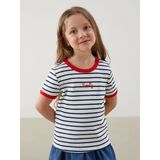 Lcw Kids Lacivert Bisiklet Yaka Çizgili Kız Çocuk Tişört