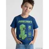 Lcw Kids Lacivert Bisiklet Yaka Minecraft Baskılı Erkek Çocuk Tişört