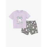 Lcw Kids Lila Bisiklet Yaka Baskılı Kısa Kollu Kız Çocuk Şortlu Pijama Takımı