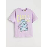 Lcw Kids Lila Stitch Baskılı Bisiklet Yaka Kız Çocuk Tişört