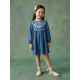 Lcw Kids Mavi Bebe Yaka Çiçek Nakışlı Kız Çocuk Elbise