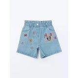 Lcw Kids Mavi Beli Lastikli Minnie Mouse Nakışlı Kız Çocuk Jean Şort