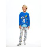 Lcw Kids Mavi Bisiklet Yaka Baskılı Uzun Kollu Erkek Çocuk Pijama Takımı