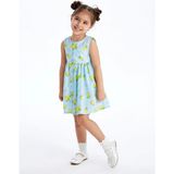 Lcw Kids Mavi Bisiklet Yaka Çiçekli Poplin Kız Bebek Elbise