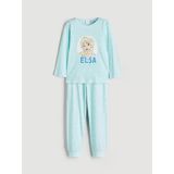 Lcw Kids Mavi Bisiklet Yaka Elsa Baskılı Kız Çocuk Pijama Takımı