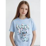 Lcw Kids Mavi Bisiklet Yaka Stitch Baskılı Kız Çocuk Tişört