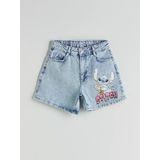 Lcw Kids Mavi Stitch Baskılı Kız Çocuk Jean Şort