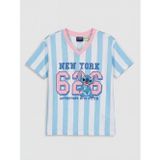 Lcw Kids Mavi V Yaka Stitch Baskılı Kız Çocuk Tişört