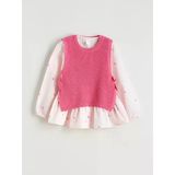 Lcw Kids Pembe Baskılı Poplin Kız Çocuk Gömlek Ve Süveter