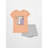 Lcw Kids Pembe Bisiklet Yaka Baskılı Kısa Kollu Kız Çocuk Şortlu Pijama Takımı