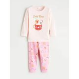 Lcw Kids Pembe Bisiklet Yaka Baskılı Uzun Kollu Kız Çocuk Pijama Takımı