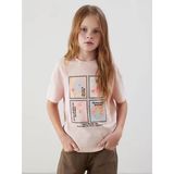 Lcw Kids Pembe Bisiklet Yaka Çiçekli Kız Çocuk Tişört