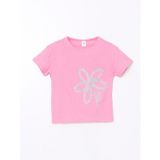 Lcw Kids Pembe Bisiklet Yaka Çiçekli Penye Kız Çocuk Tişört