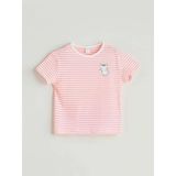 Lcw Kids Pembe Bisiklet Yaka Çizgili Kız Çocuk Tişört