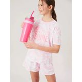 Lcw Kids Pembe Bisiklet Yaka Kız Çocuk Şortlu Pijama Takımı