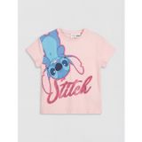 Lcw Kids Pembe Bisiklet Yaka Lilo & Stitch Baskılı Kız Çocuk Tişört