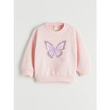Lcw Kids Pembe Bisiklet Yaka Pul İşlemeli Kız Çocuk Sweatshirt