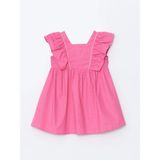Lcw Kids Pembe Kare Yaka Keten Kız Çocuk Elbise