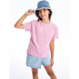 Lcw Kids Pembe Leylak Bisiklet Yaka Nakışlı Kısa Kollu Kız Çocuk Tişört - Lila - 8 - 9 Yaş