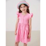 Lcw Kids Pembe Pileli Kız Çocuk Keten Görünümlü Gömlek Elbise - Pink
